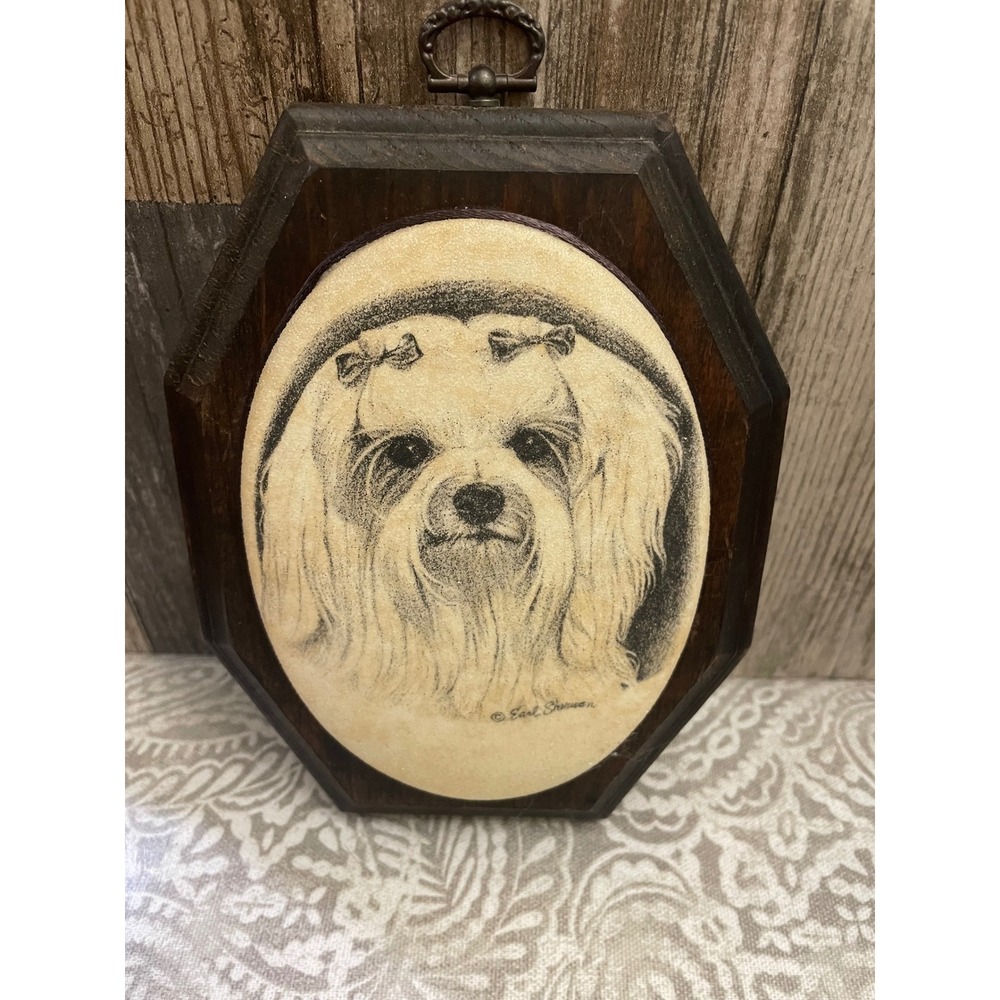 Vintage Pam's Pleasantries Beaded Glass Plaque Shih Tzu Dog Wall Decor‎